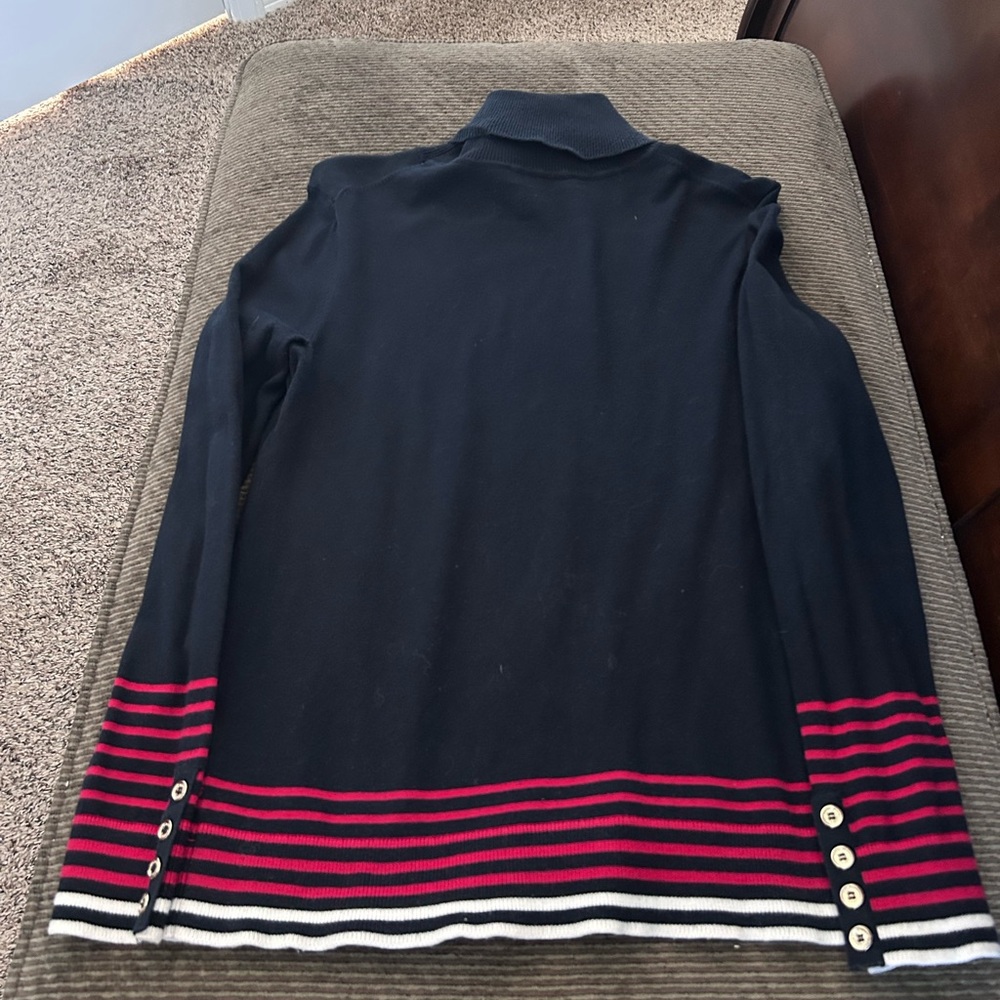 Tommy Hilfiger Black Turtleneck Sweater with Red and White Stripes
